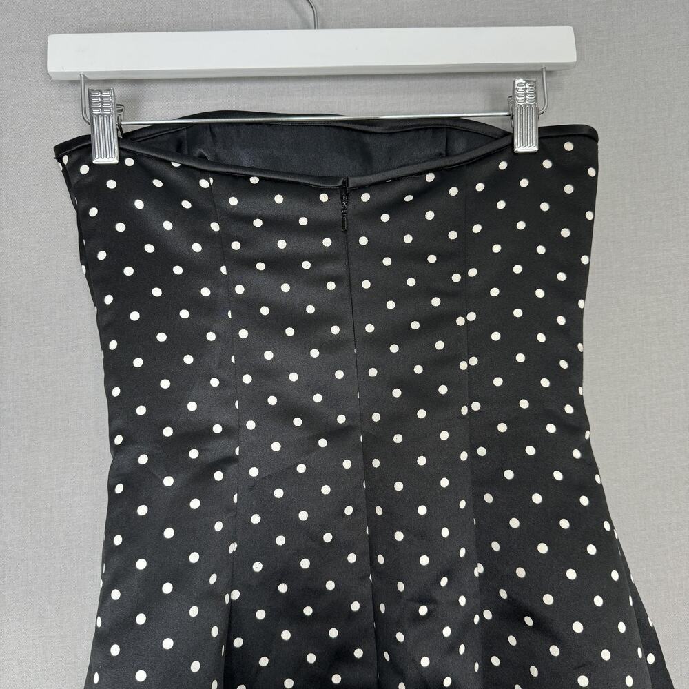 Vintage Jessica McClintock Dress Womens 6 Black Polka Dot Strapless Retro Pinup - Picture 6 of 13